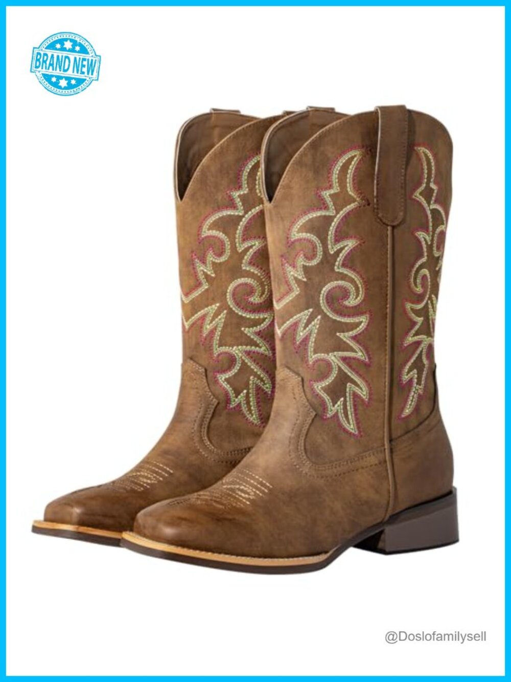 Extra Wide Calf Cowboy Boots Square Toe Western Boots with Stretch Panel